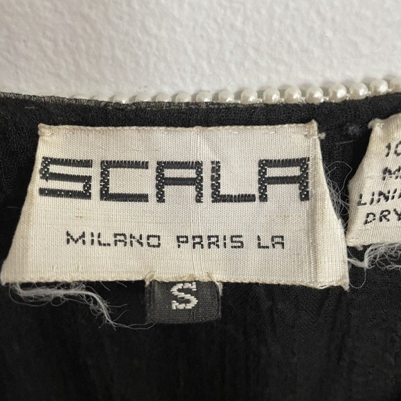 Vintage Scala Dress Size Small Black Silver Silk Sequin Evening Party Formal 80s - Picture 8 of 9